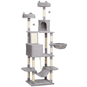 81" Large Cat Tree w/ Scratching Posts, Condos, Beds, Hammocks, Jumping Platforms, Toy Balls, Rope Cat Toy, Light Grey