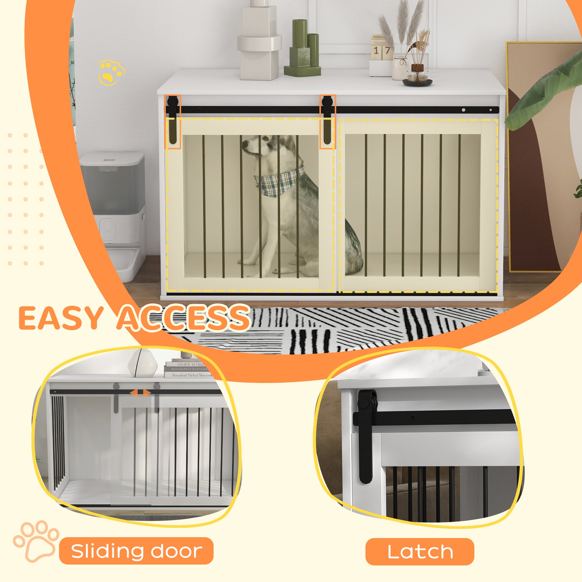 Meuble cage pour chien de 46.5", table d’appoint en bout de cage pour très grands chiens, blanc