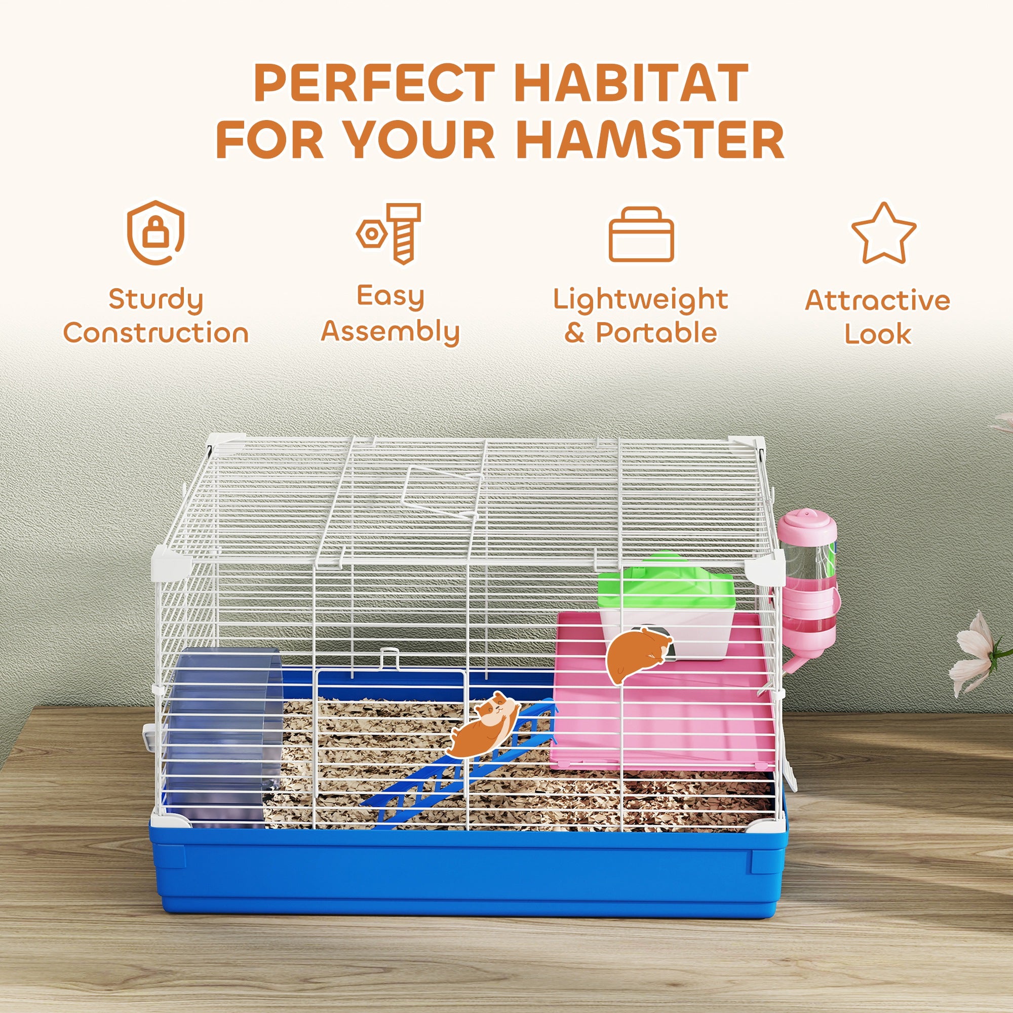 18.5" Hamster Cage with Exercise Wheel and Water Bottle Dish, Rat House and Habitats 2 Storey Design