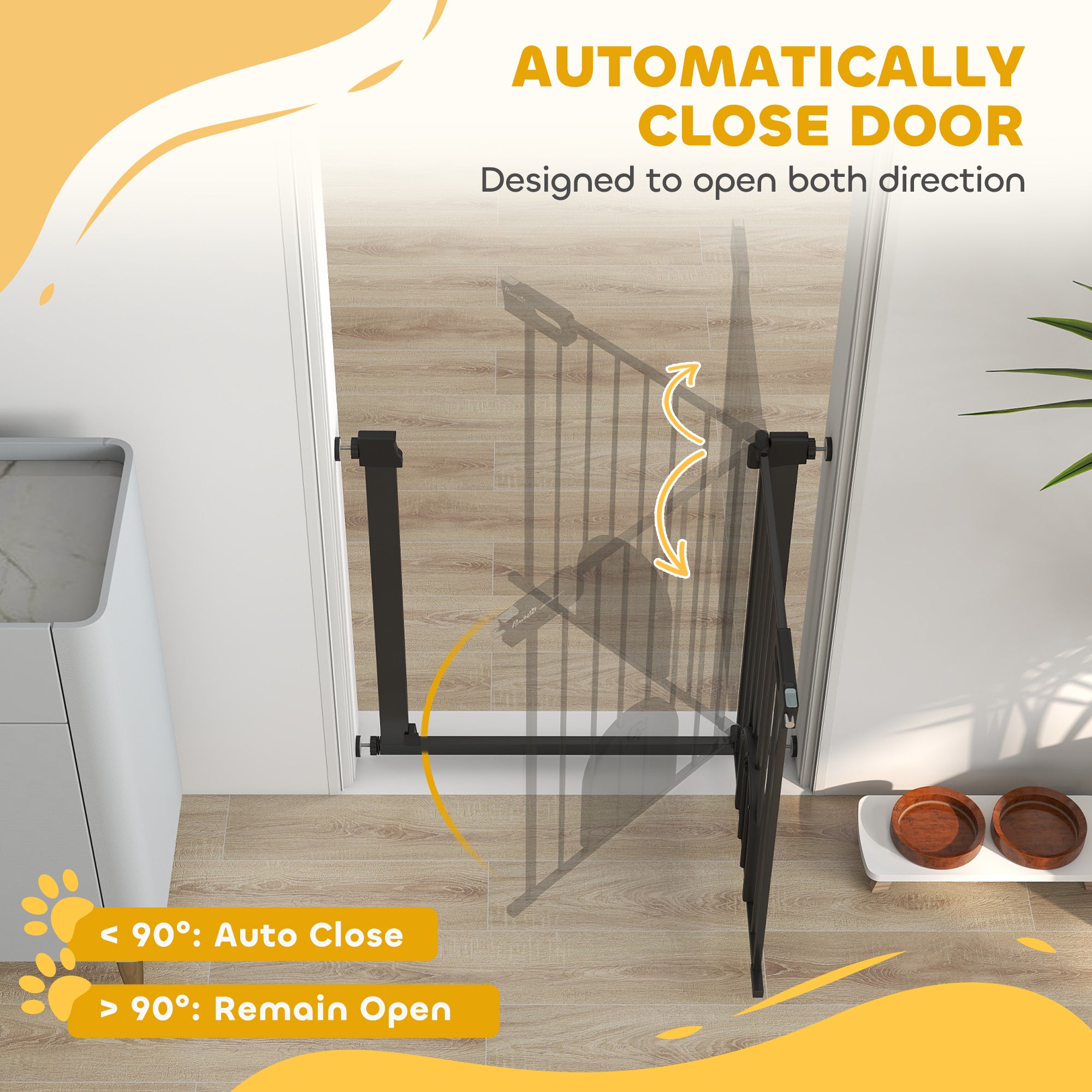 30"-32" Extra Wide Pet Gate Barrier with Small Door, 30"H Dog Gate with Safety Gate Barrier, Stair Pressure Fit, Black