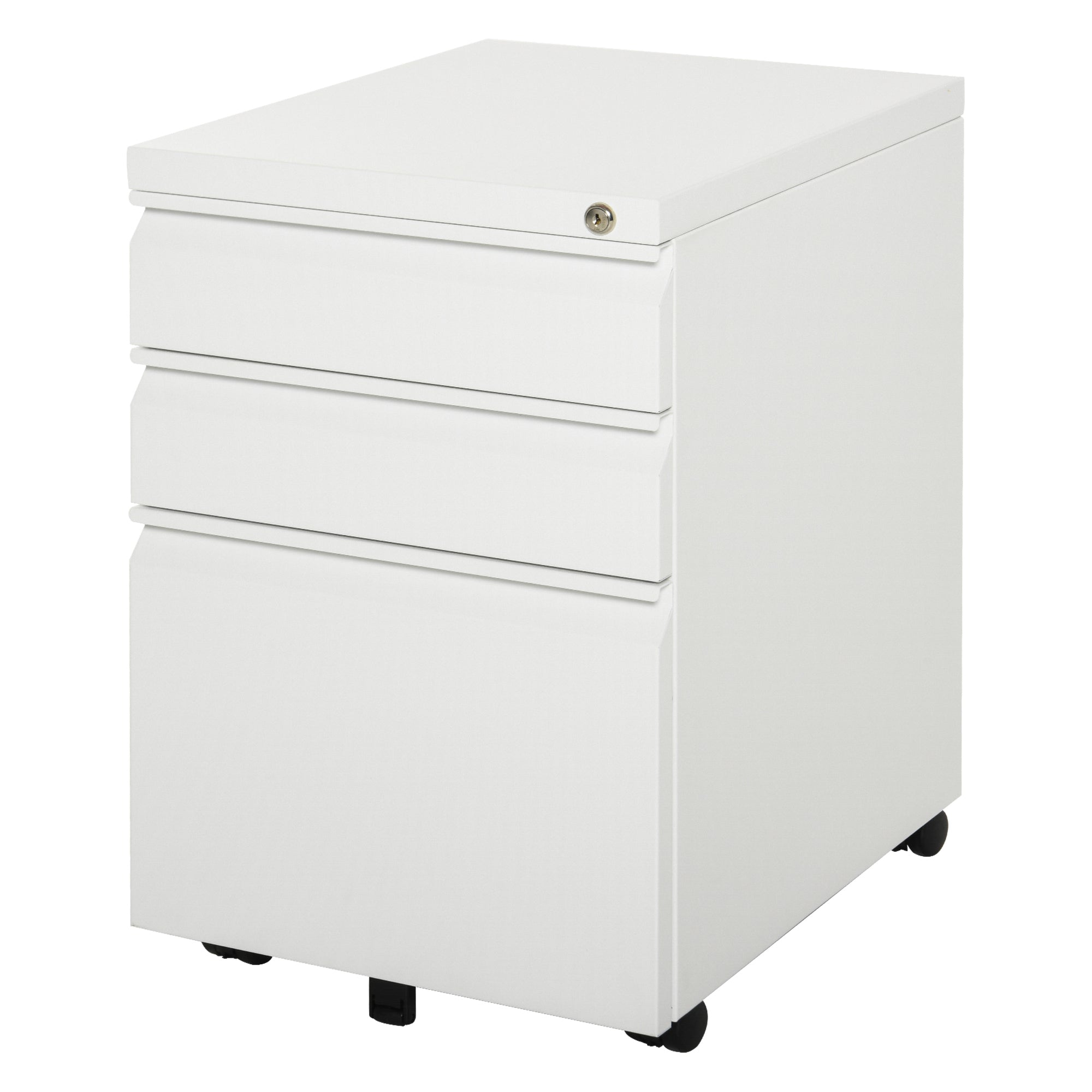 3 Drawer Lockable Steel Filing Cabinet on Wheels - White
