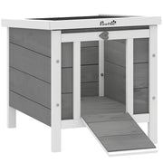 Wooden Rabbit Hutch, Bunny Cage with Waterproof & Openable Asphalt Roof, Outdoor Cat House Guinea Pig Cage Duck Shelter, Indoor Outdoor Use, 20" x 16.5" x 17", Grey
