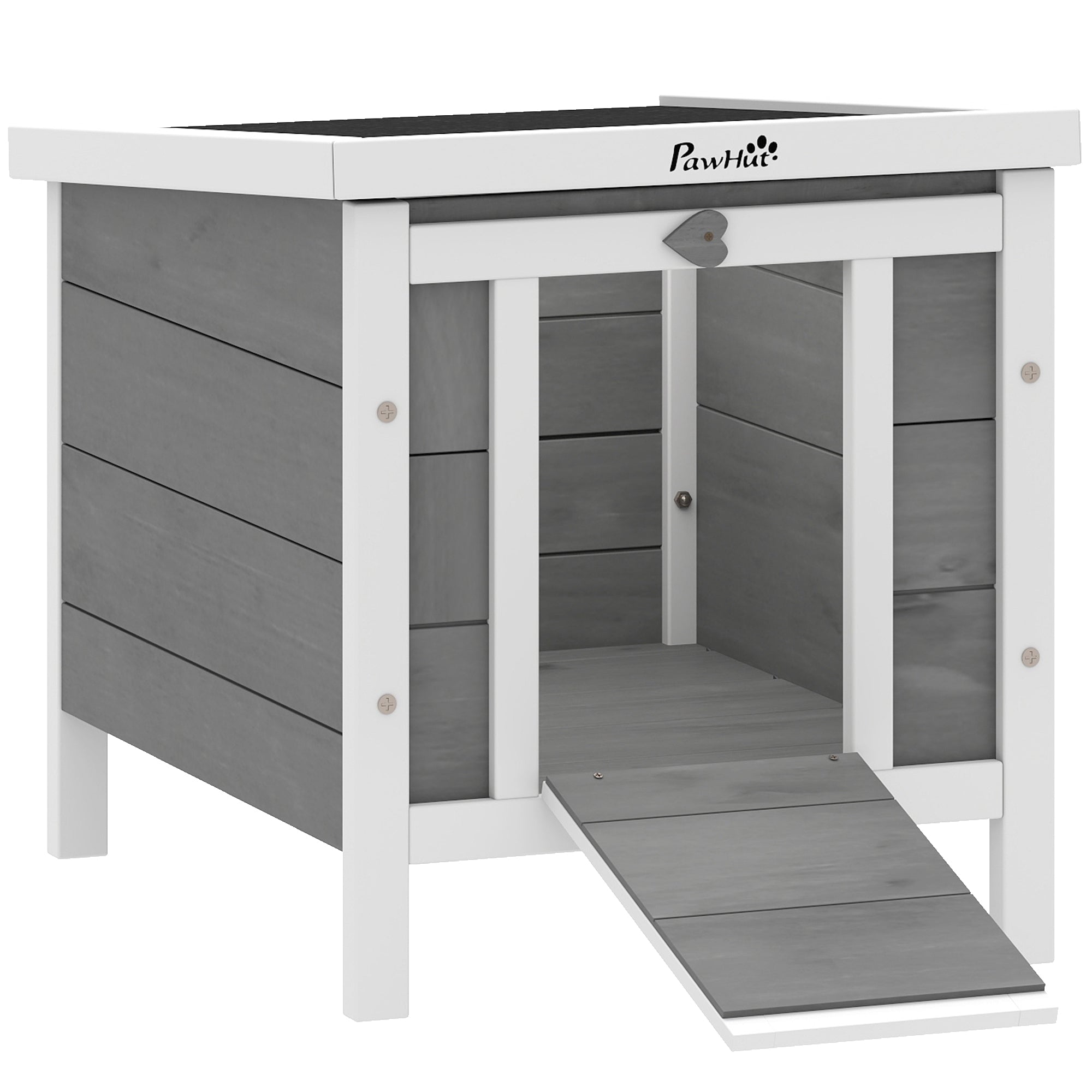 Wooden Rabbit Hutch, Bunny Cage with Waterproof & Openable Asphalt Roof, Outdoor Cat House Guinea Pig Cage Duck Shelter, Indoor Outdoor Use, 20" x 16.5" x 17", Grey