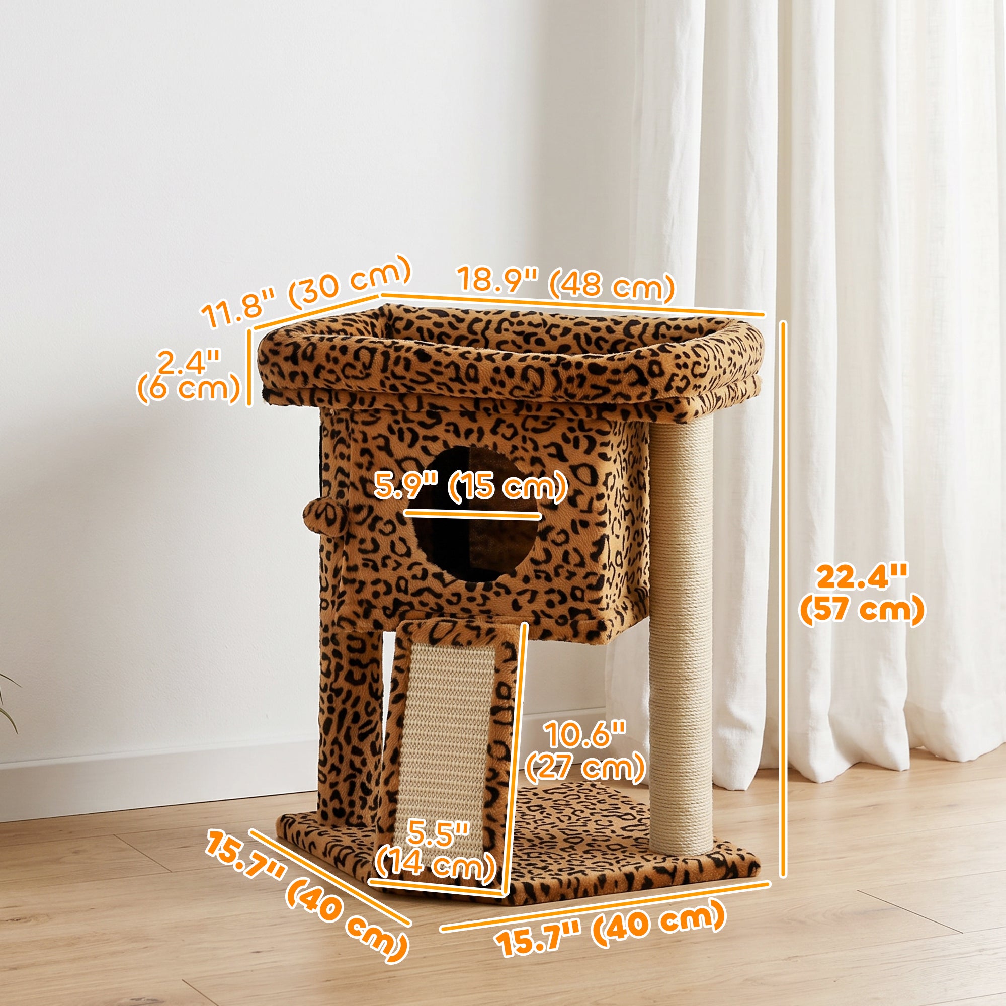 Arbre à chat, petit arbre à chat avec perchoir, poteau à griffer, niche pour chat, balle-jouet pour chaton, imprimé léopard