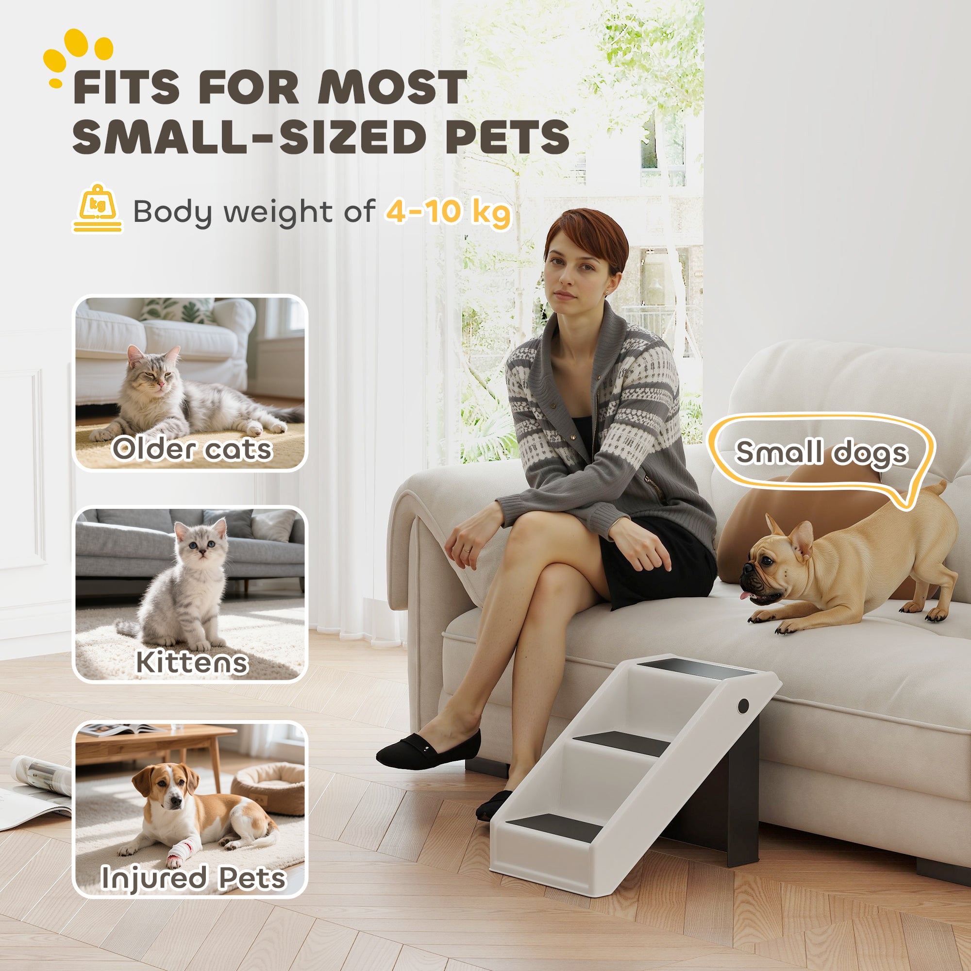 Dog Stairs for Small Dogs, 14.5" H Foldable Pet Ramp with 3 Non-Slip Steps for High Beds or Sofas