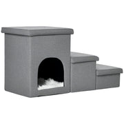Dog Ramp with Storage Boxes and Condo, 3-step Pet Stairs for High Beds and Couch with Washable Plush Cushion