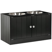 Elevated Dog Bowls for Large Dogs Pet Feeding Station with Stand, Storage, 2 Stainless Steel Food and Water Bowls, Black, 23.6" x 11.8" x 14"