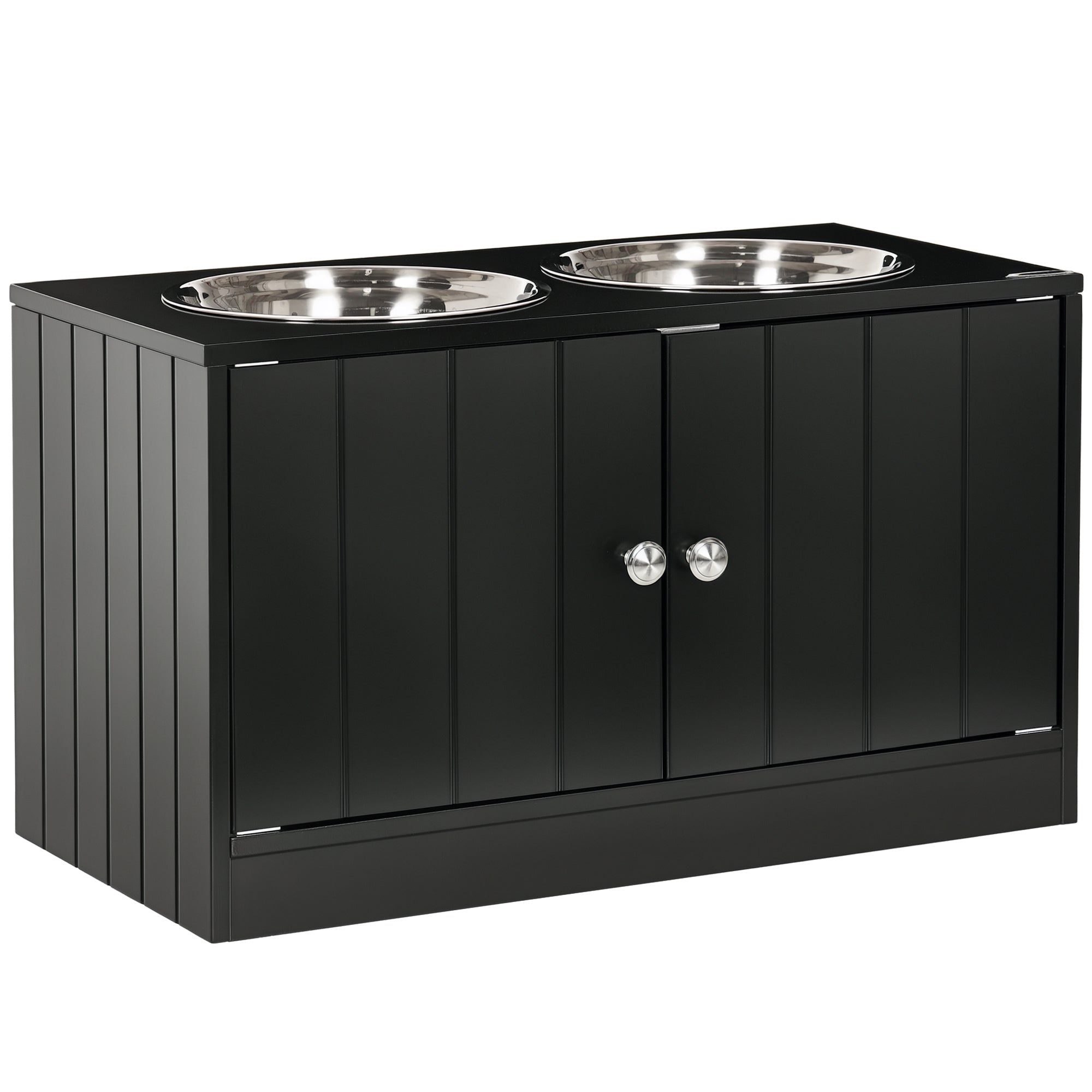 Elevated Dog Bowls for Large Dogs Pet Feeding Station with Stand, Storage, 2 Stainless Steel Food and Water Bowls, Black, 23.6" x 11.8" x 14"