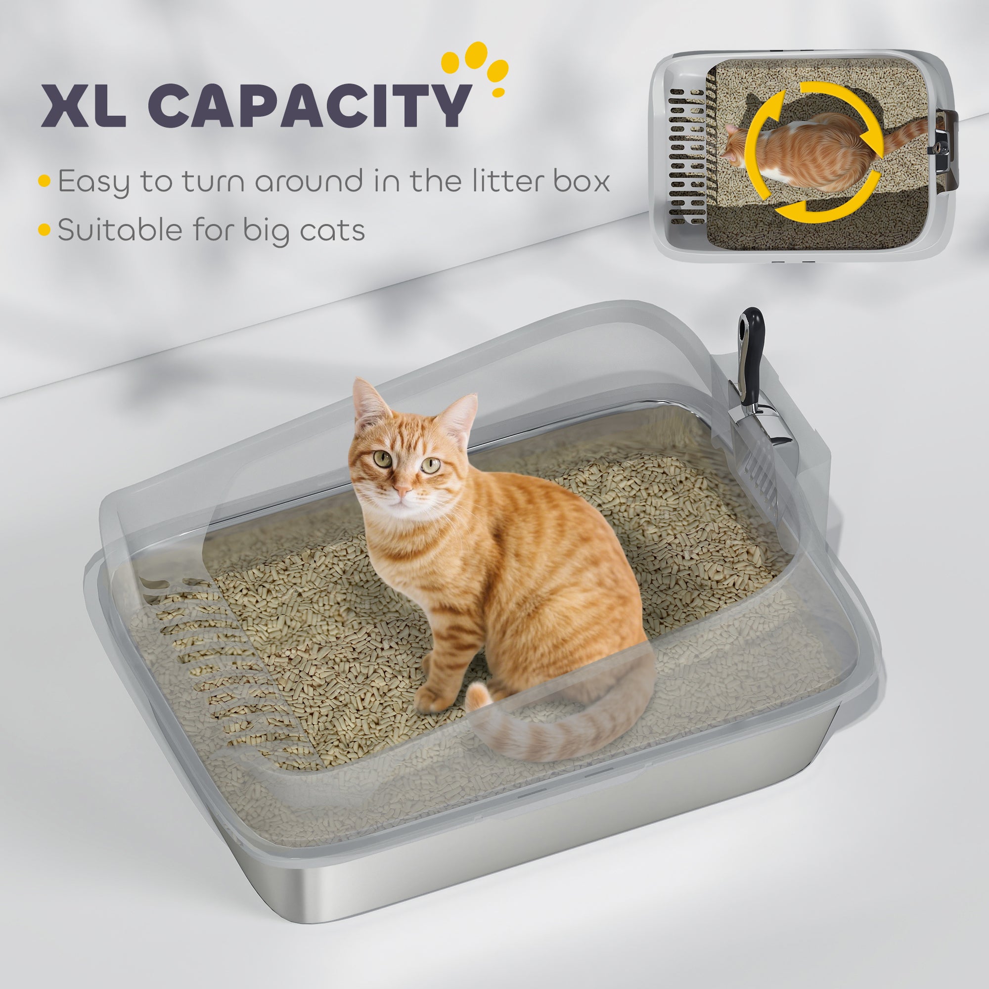 Cat Litter Box Stainless Steel with Metal Litter Scoop, Never Absorbs Odors, Anti Leakage, 24" x 16" x 12", Grey