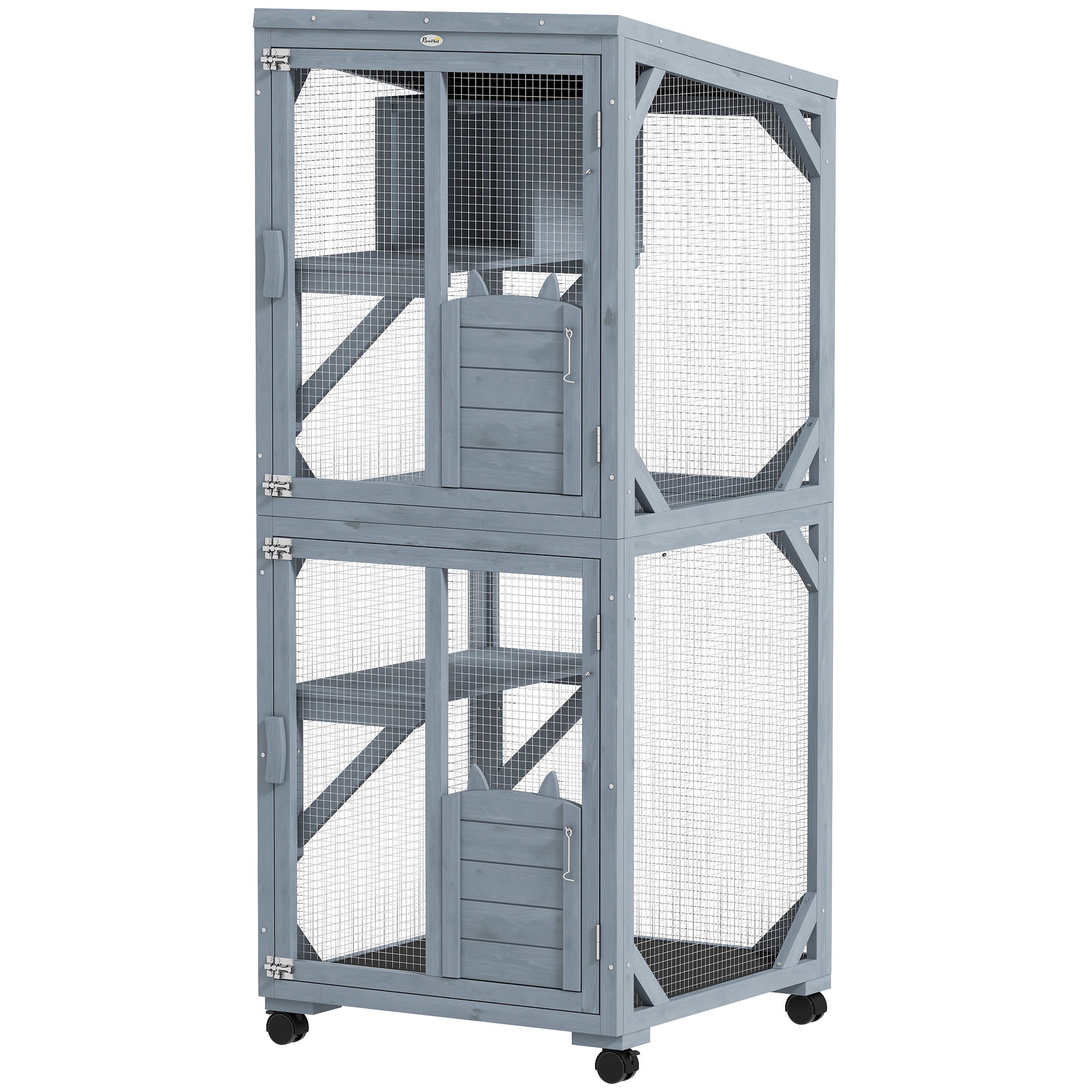 Movable Catio Outdoor Cat Enclosure with Resting Box, 3 Jumping Platforms, Waterproof Asphalt Roof for Outdoor Indoor