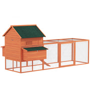 137" Wooden Chicken Coop with Chicken Run, Nesting Box, Orange