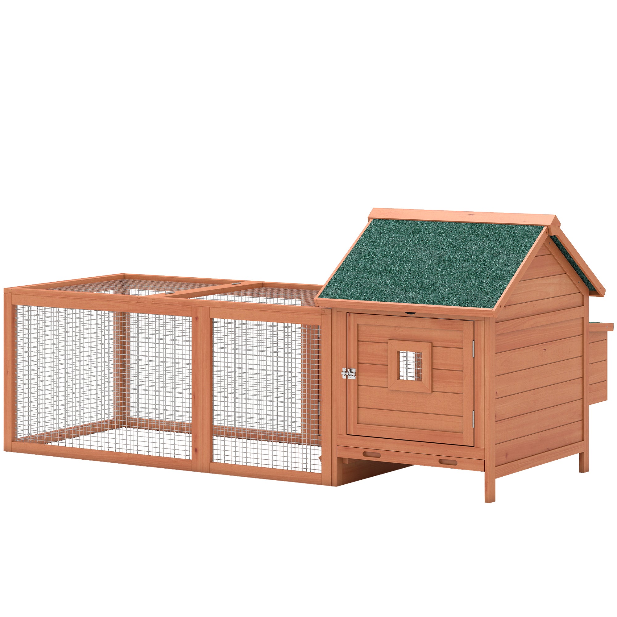 72" Chicken Coop, Wooden Hen House for 2 Chickens, Poultry Cage with Run, Nesting Box, Removable Tray, Waterproof Roof