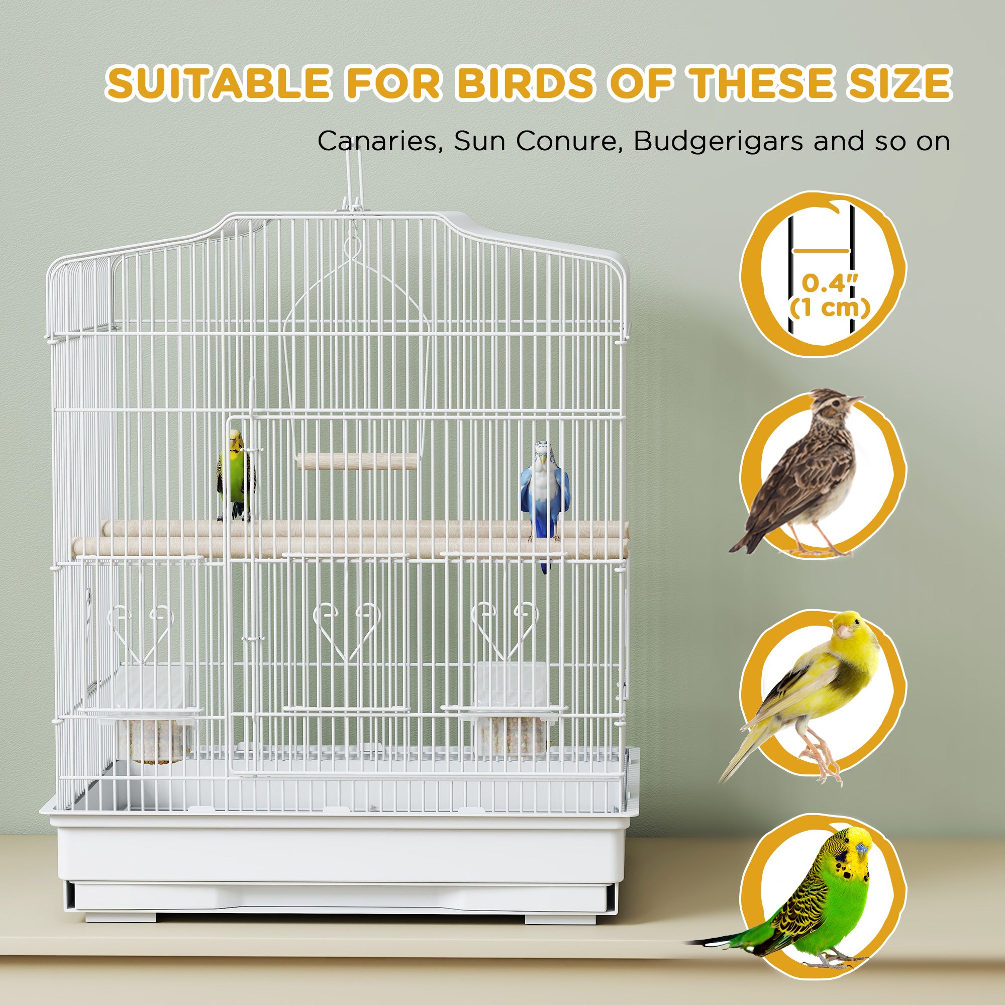 23" Bird Cage, Finches Canaries, Parrot Cage with Doors Perches, 2 Feeder Pet Supplies, White