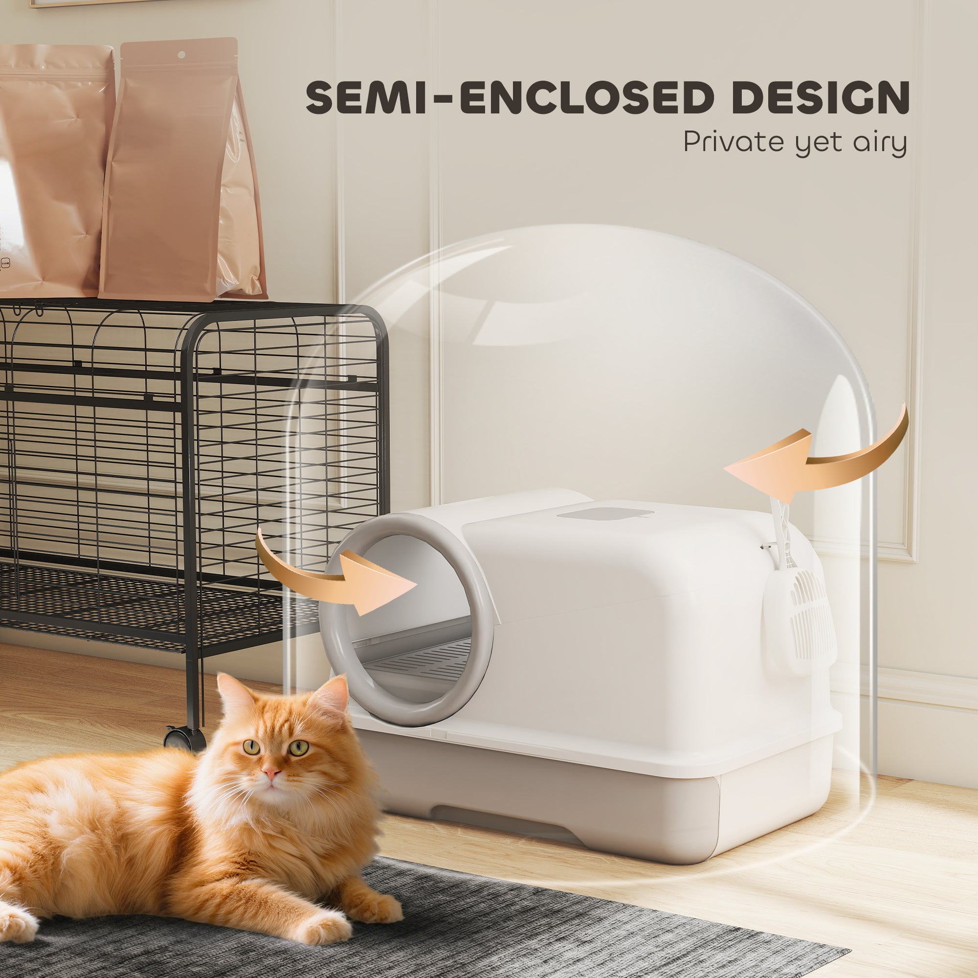 Cat Litter Box Easy Clean Drawer Odor Control Hooded Cat Litter Tray with Scoop White and Grey