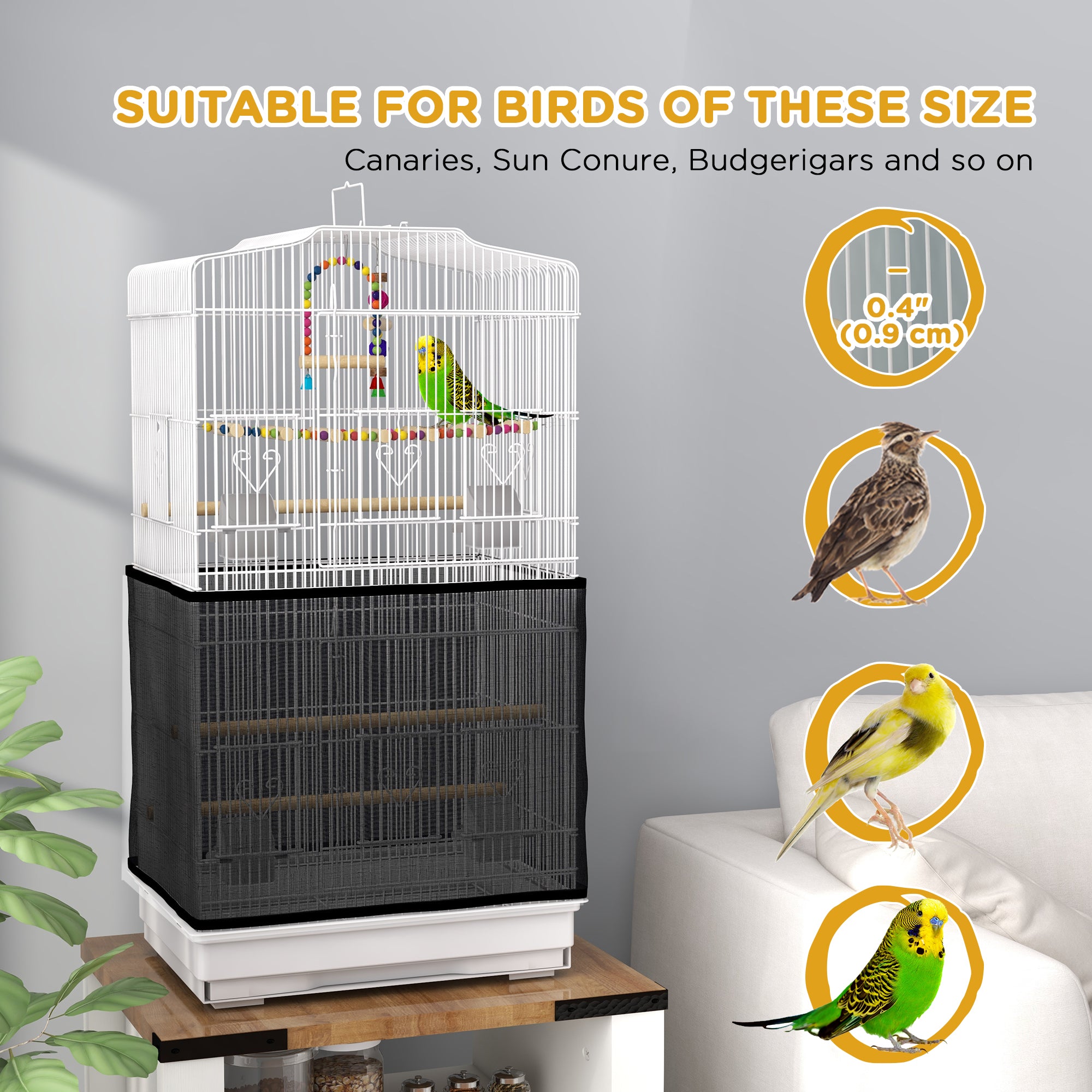 Cage à oiseaux de 36" avec accessoires, poignée, housse en filet, plateau, blanc