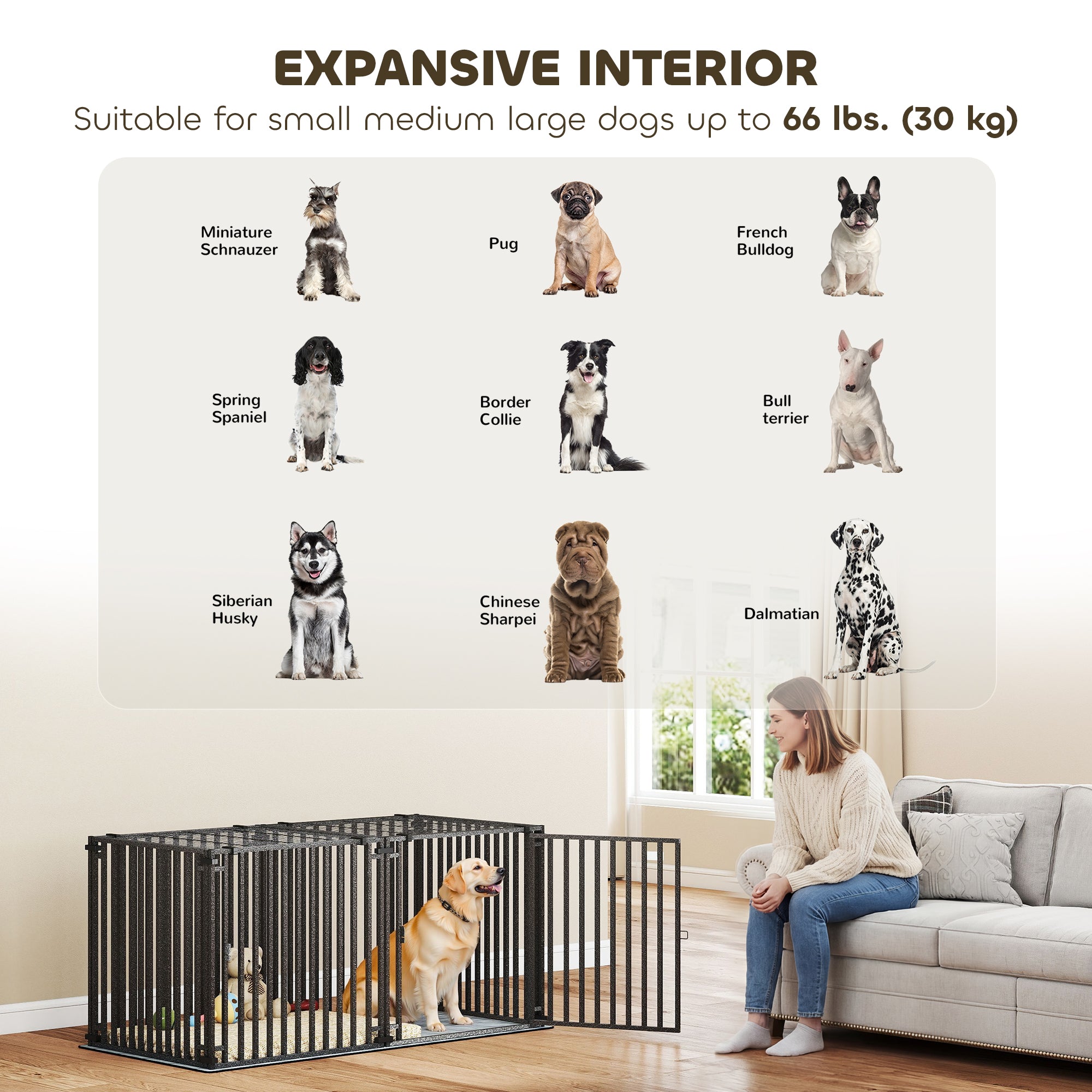 55 Inch Heavy Duty Dog Crate, Extra Large Metal Dog Cage Kennel with Mat for Large Breeds, Modular Puppy Playpen