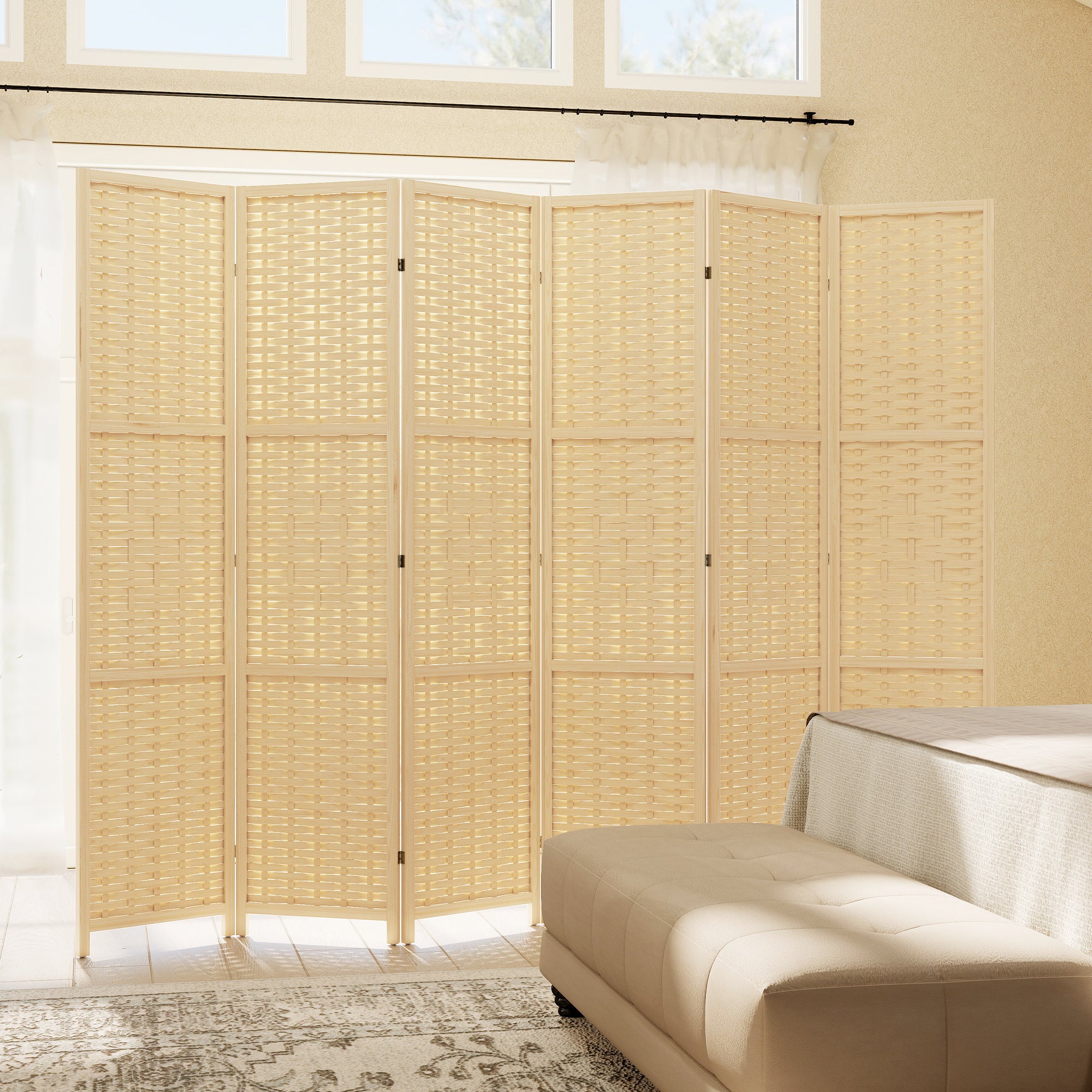 6-Panel Room Divider, 5.6 FT Freestanding Folding Privacy Screen, Partition Wall Divider, Natural Wood