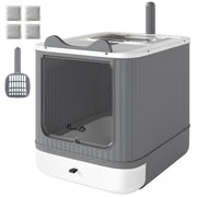 Litter Box with Lid, Enclosed Kitty Litter Box with Front-Entry, Top-Exit, Scoop, Deodorizer Bag for Medium Cats, White
