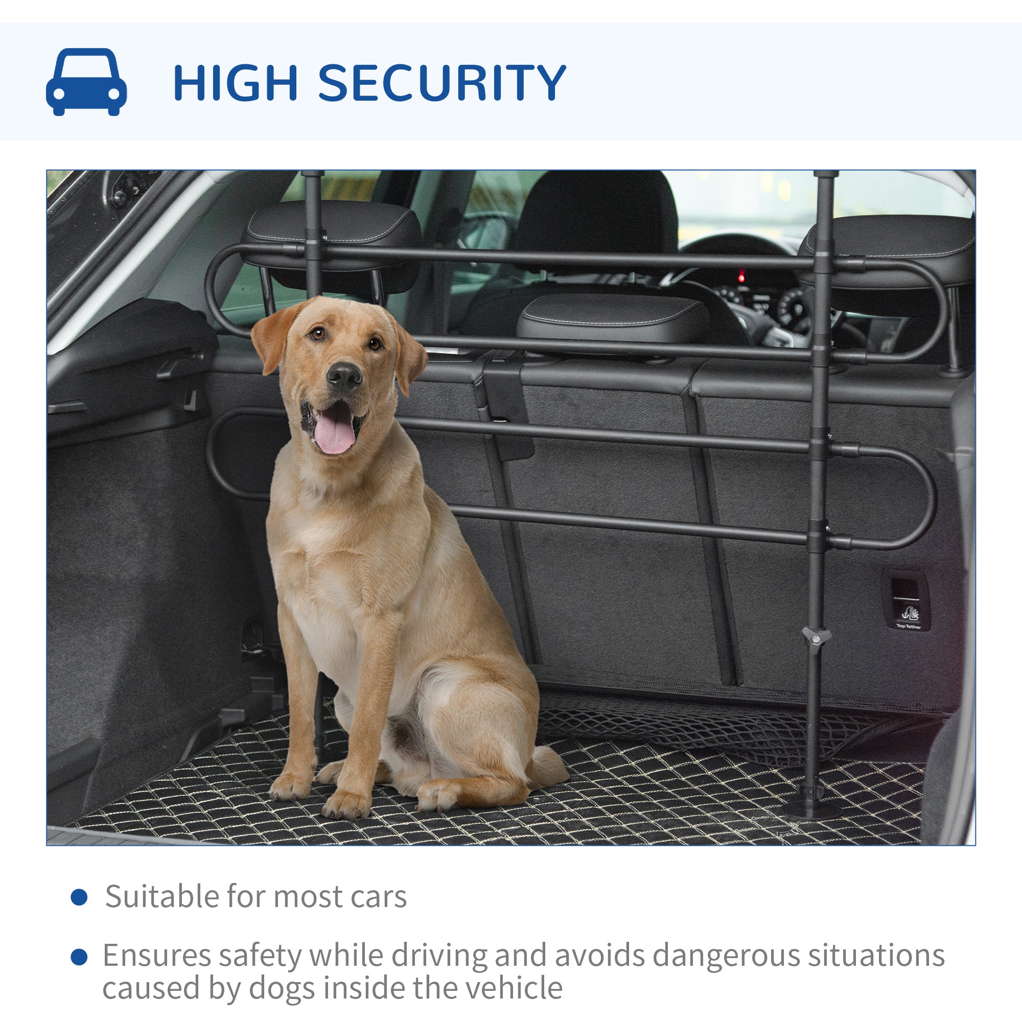 Barrière de voiture réglable pour animaux, pour SUV, véhicules et fourgonnettes, grille de séparation arrière pour chiens, pour des trajets en voiture en toute sécurité, noire