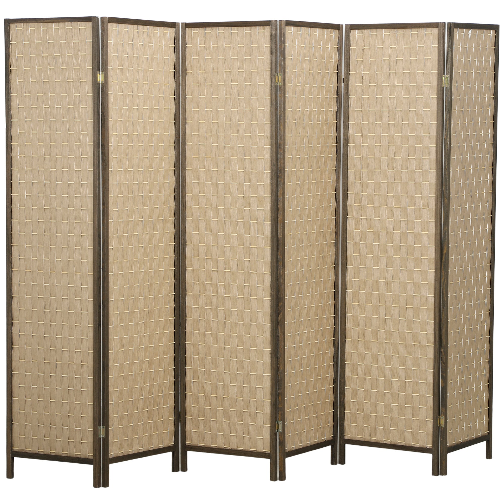 6 FT Room Divider, 6 Panel Folding Privacy Screen, Lightweight Handwoven Freestanding Partition for Home Office, Brown