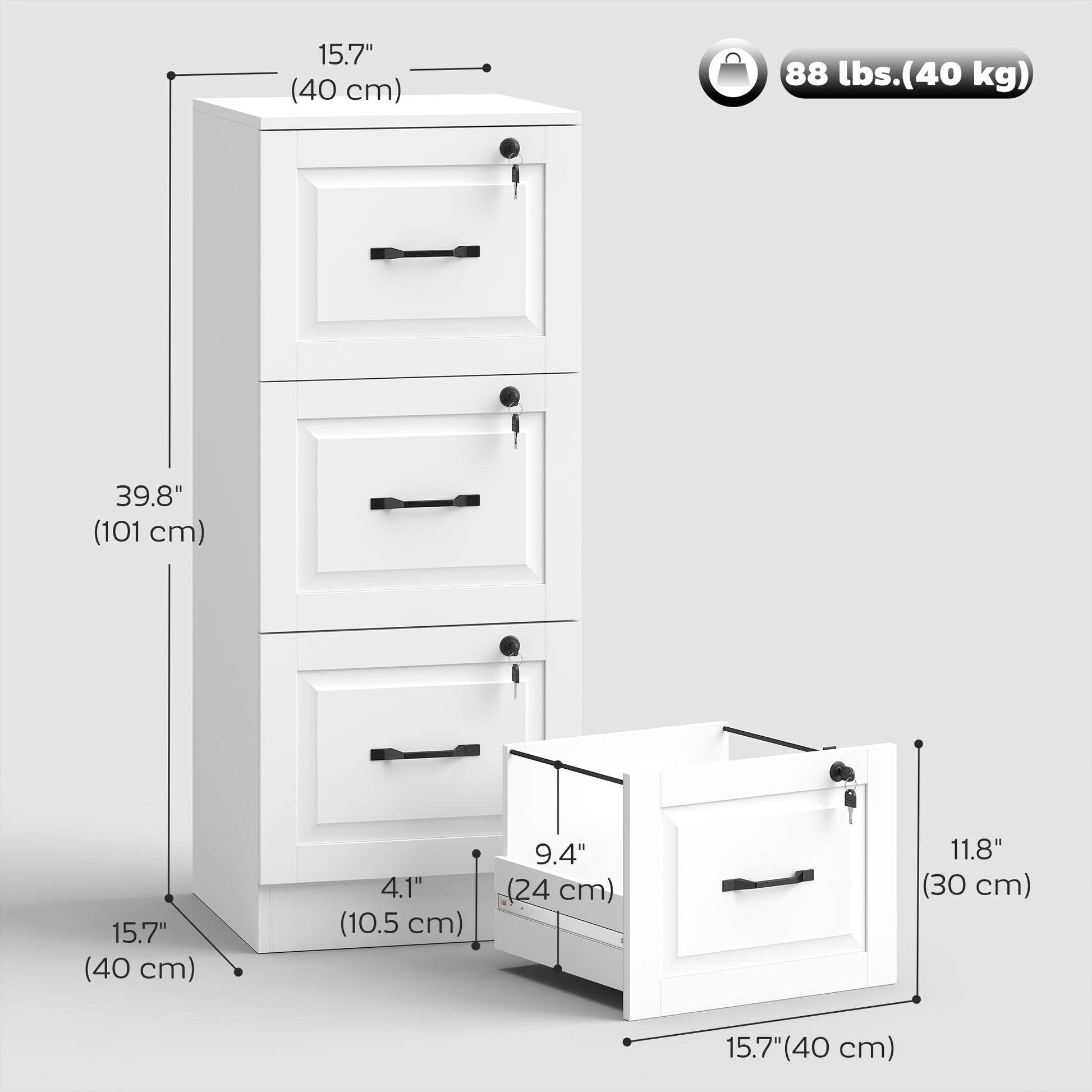 3 Drawer File Cabinet with Lock, Vertical Filing Cabinet with Adjustable Hanging Bars for A4 and Letter Size, White-Office Products > Office Furniture > Office Cabinets & Cupboards-DECOROLALA