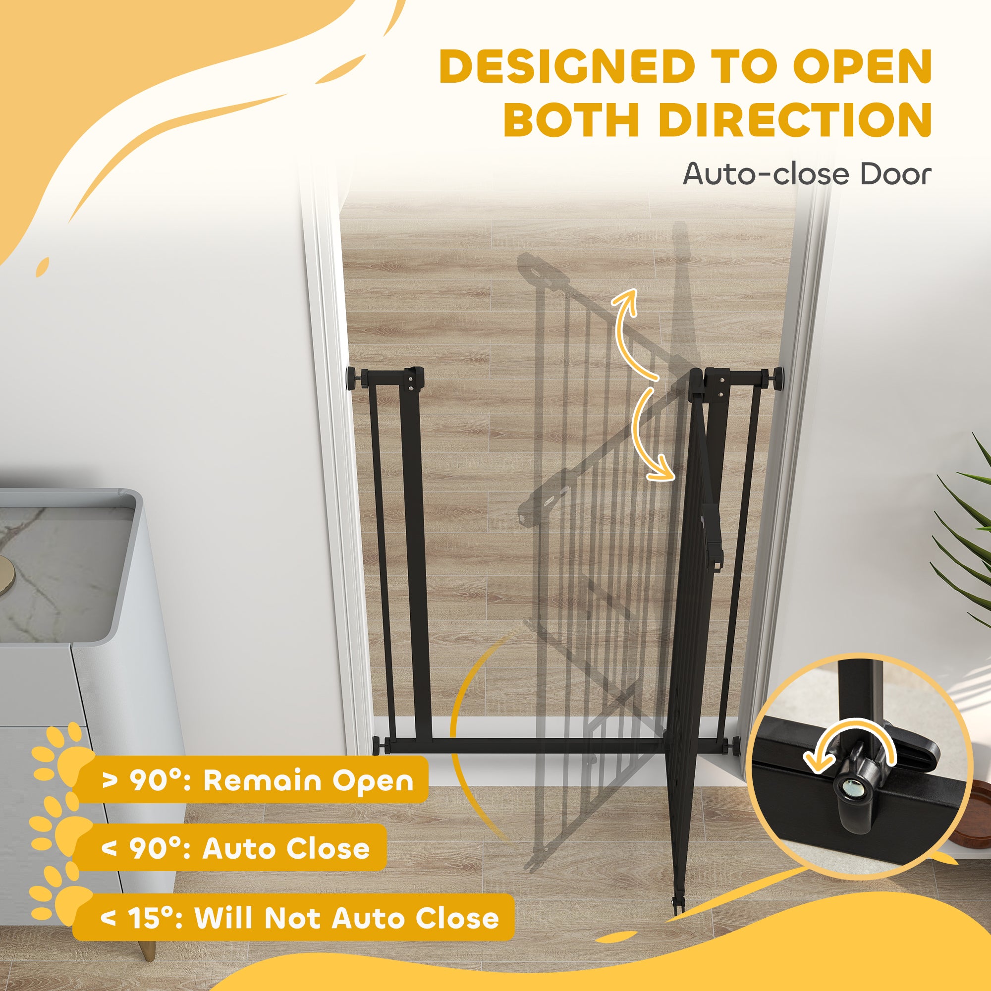 41" Easy Open Indoor Dog Gates for Doorways, House, Stair - Black