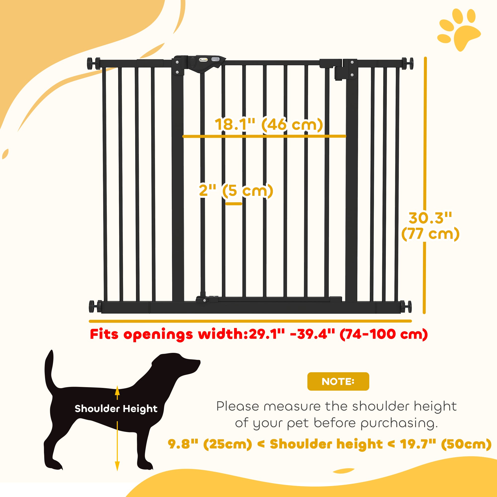 30 Inch Tall Pet Gate with Door Dog Gate and Barrier Indoor for Stairs Includes 2.8", 5.5" Extensions Kit, Black