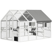 Outdoor Cat Enclosure Wooden Feral Cat House w/ Weatherproof Canopy, Bridges, Resting Boxes, Platforms, for 3-6 Cats