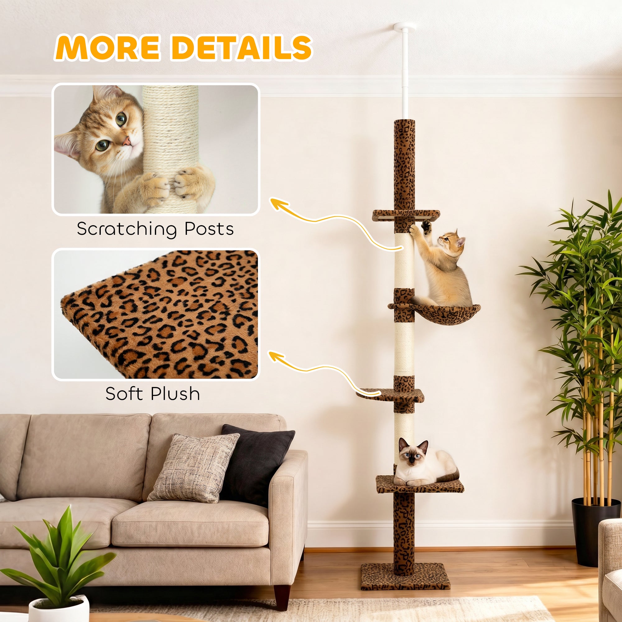 8.5ft Cat Climbing Tree 5-Tier Kitty Activity Center with Scratching Post, Leopard Print