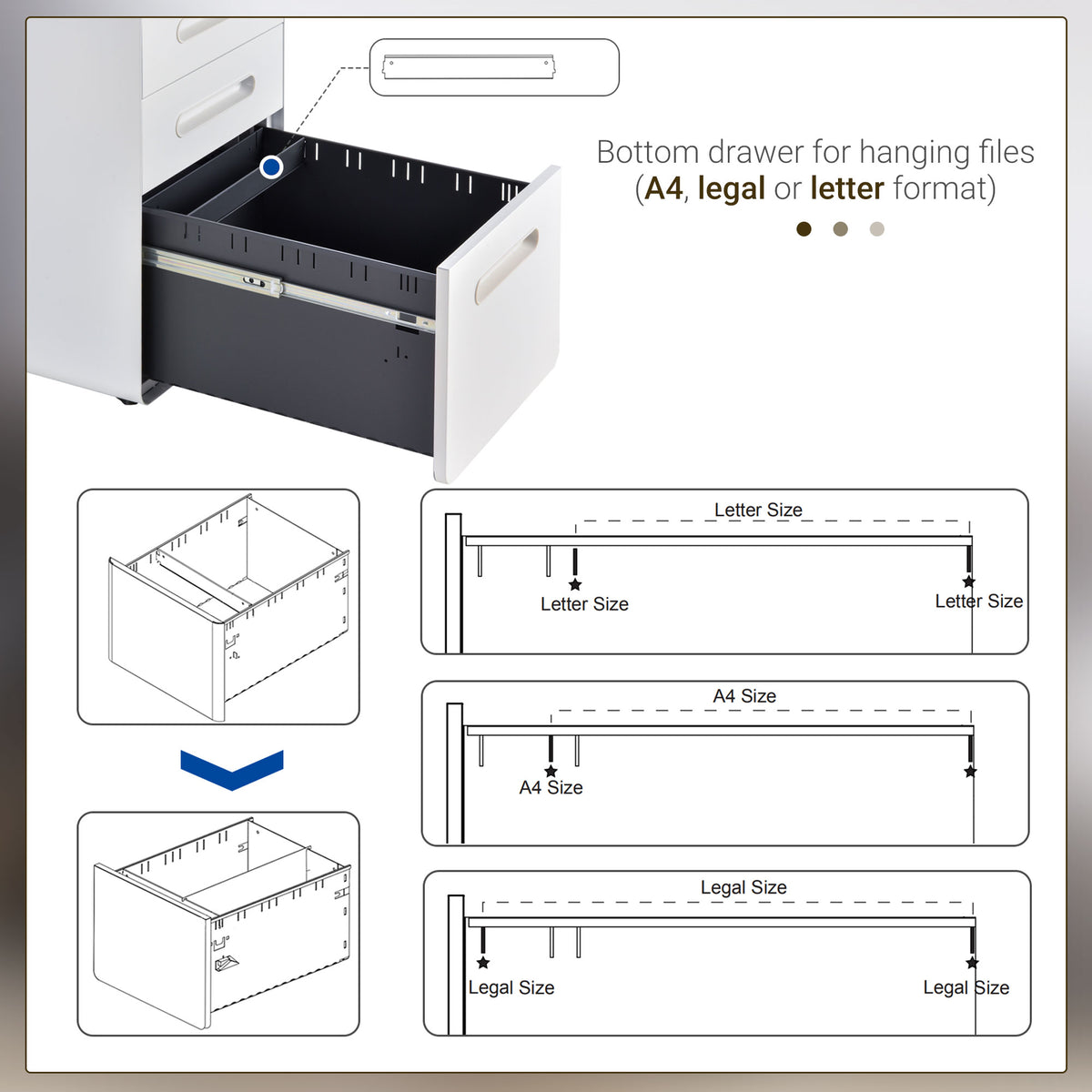 Lockable Steel 3-Drawer Mobile File Cabinet - White