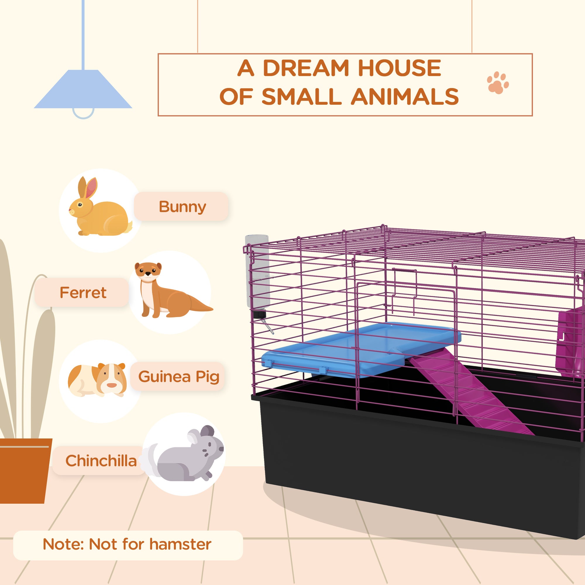 18.5" Small Animal Cage with Water Bottle, Food Dish, Platform, Ramp, Black
