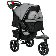 3 Wheel Folding Dog Stroller, Travel Carrier with Adjustable Canopy, Storage Brake, Mesh Window for S&M Dogs Grey