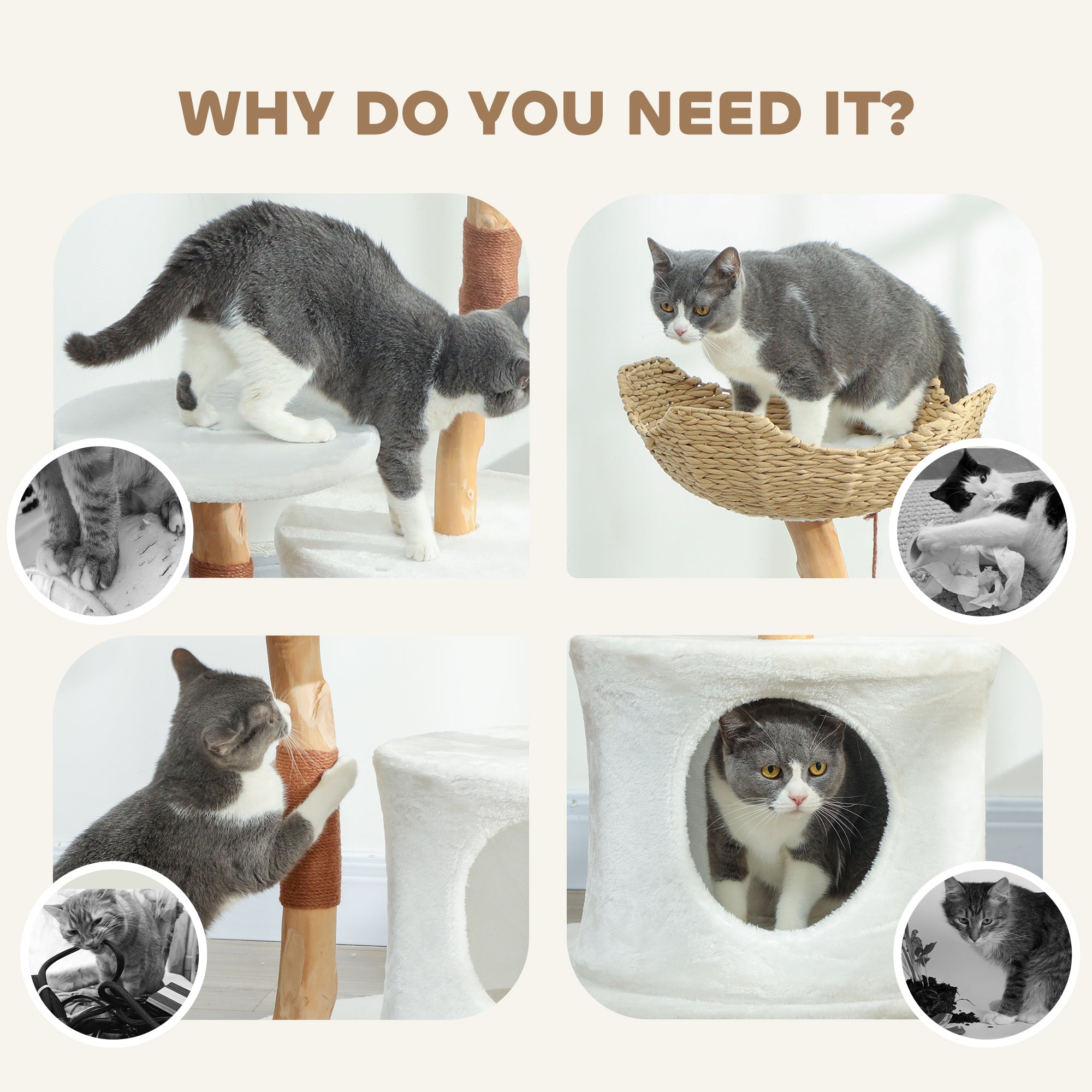 40" Real Wood Cat Tree, Cat Tower for Indoor Large Adult Cats with Scratching Posts, Condo, Perch, Washable Cushion,